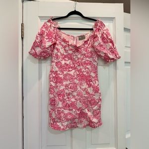 ASOS dress party spring summer wedding guest beach puff sleeve pink paisley